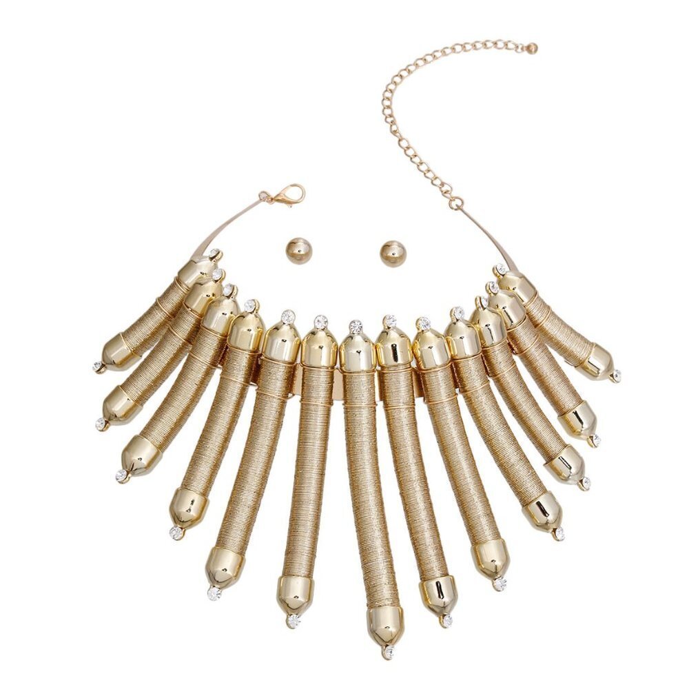 Chunky Metallic Gold Bar Statement Necklace Set - Picture 2 of 2